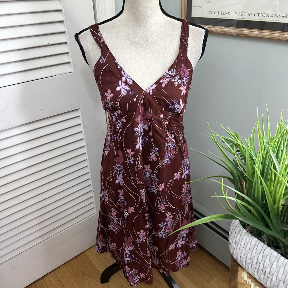 Ben Sherman Dress Womens Small Brown Babydoll Sundress Dainty Floral Romantic